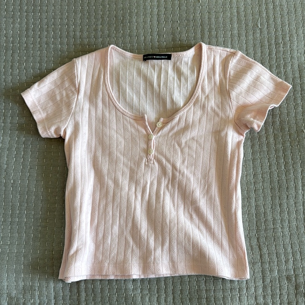 Brandy Melville baby pink cropped Henley baby tee